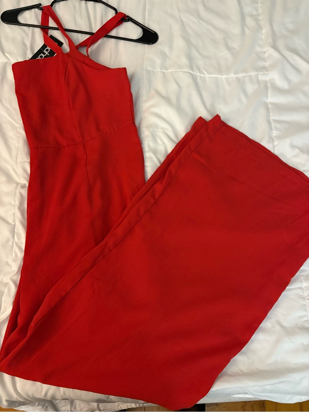 Boohoo Red Crisscross-Strap Wide-Leg Jumpsuit